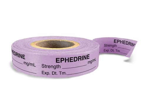 Ephedrine Labeling Tape for Anesthesia: Strength mg/mL Exp. Dt. Tm. - Violet - 1/2