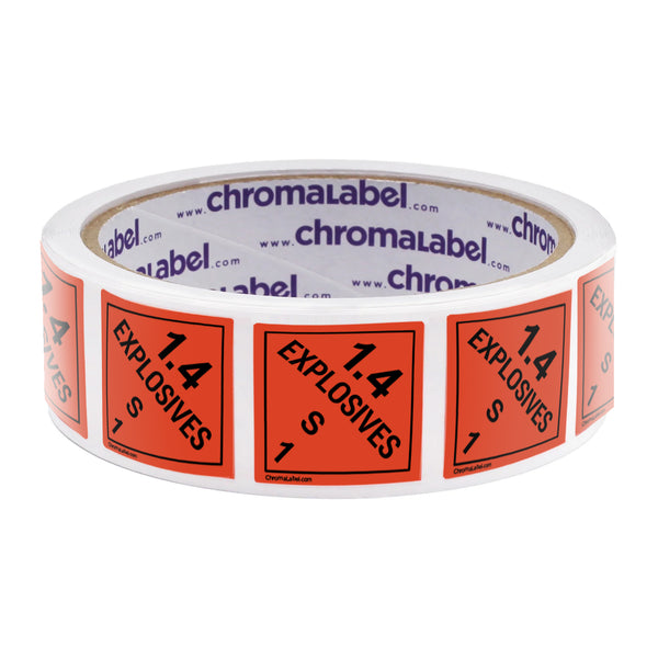 1" x 1" Permanent Durable D.O.T. Hazard Labels: Class 1.4 (Compatibility S) Explosives, 250/Roll