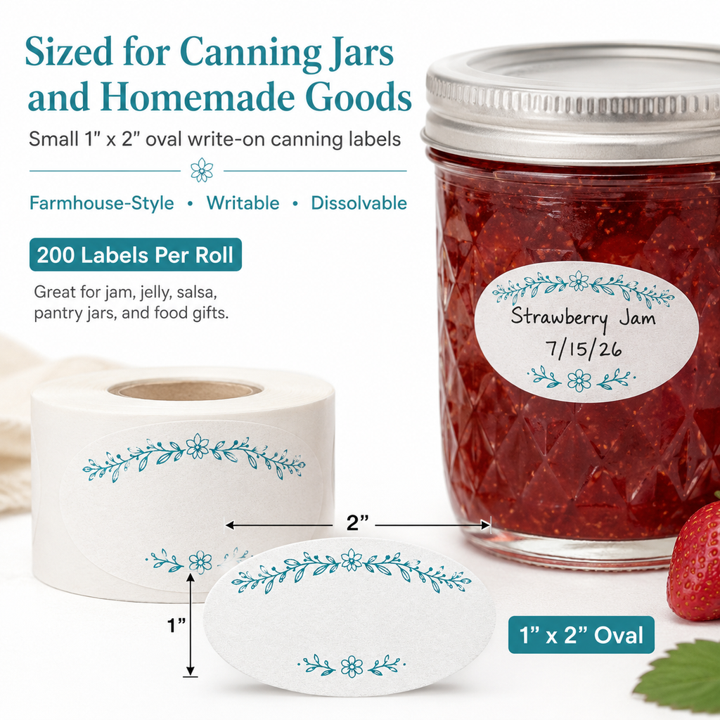 Dissolvable Canning Labels - Teal Floral Farmhouse Style - 200/Roll
