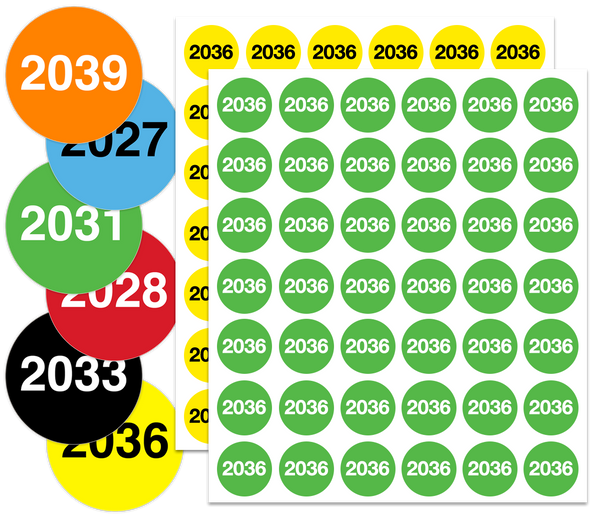3/4" Permanent Round, Color-Code Year Inventory & Warehouse Dots: Primary Colors