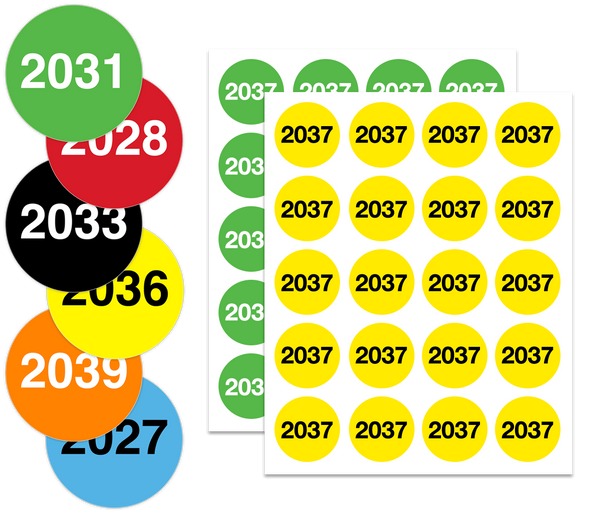 1" Permanent Round, Color-Code Year Inventory & Warehouse Dots: Primary Colors