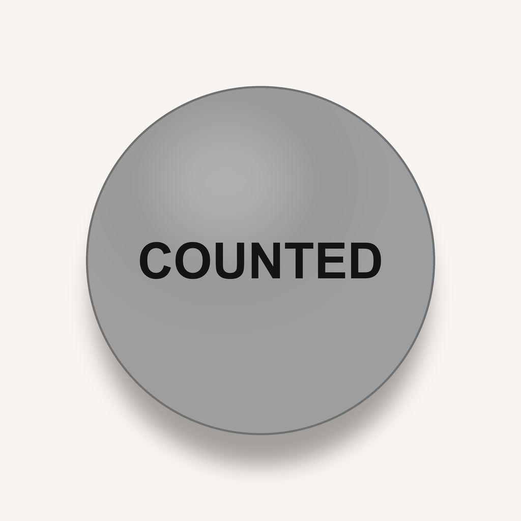 COUNTED inventory count circle label, 2 inch, Gray, 500 per roll