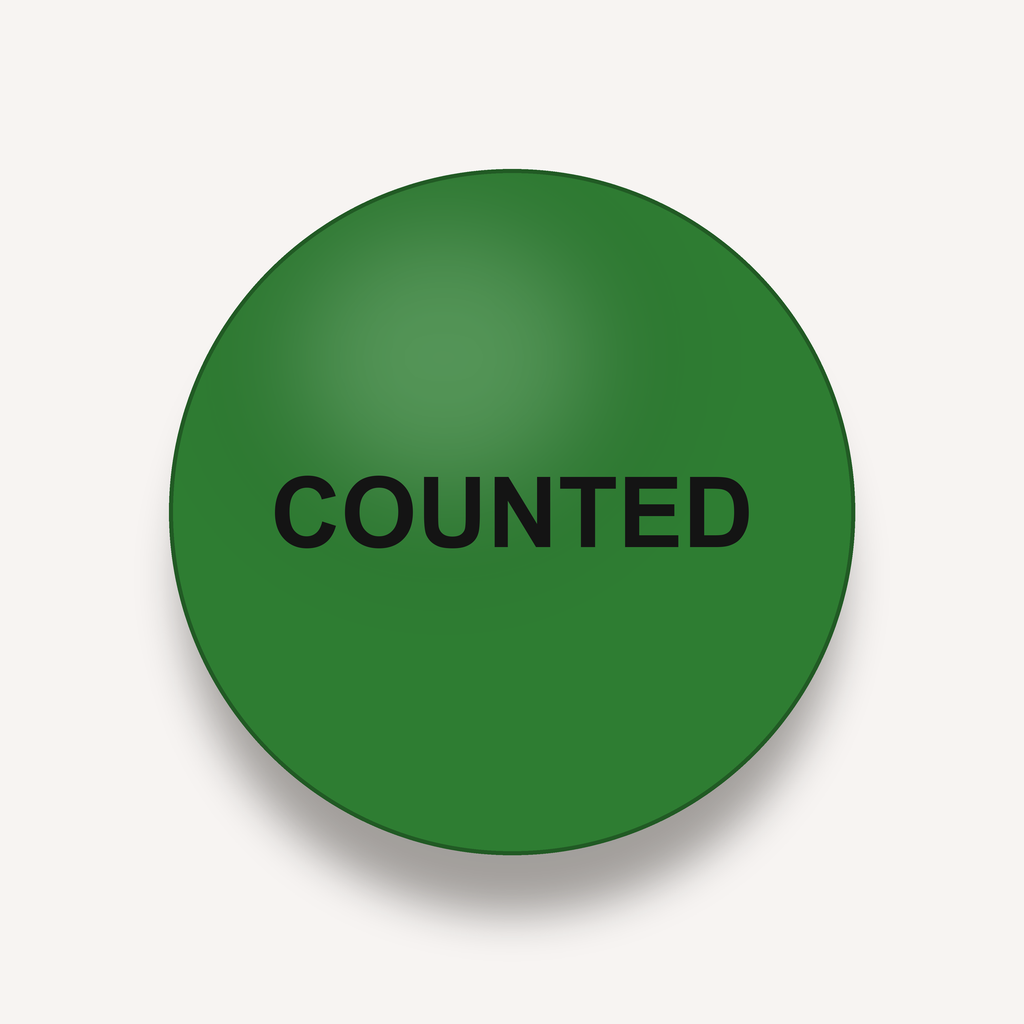 COUNTED inventory count circle label, 2 inch, Green, 500 per roll