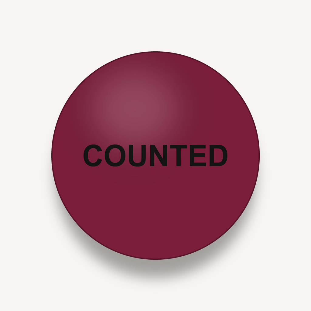 COUNTED inventory count circle label, 2 inch, Maroon, 500 per roll