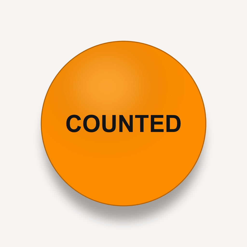 COUNTED inventory count circle label, 2 inch, Orange, 500 per roll