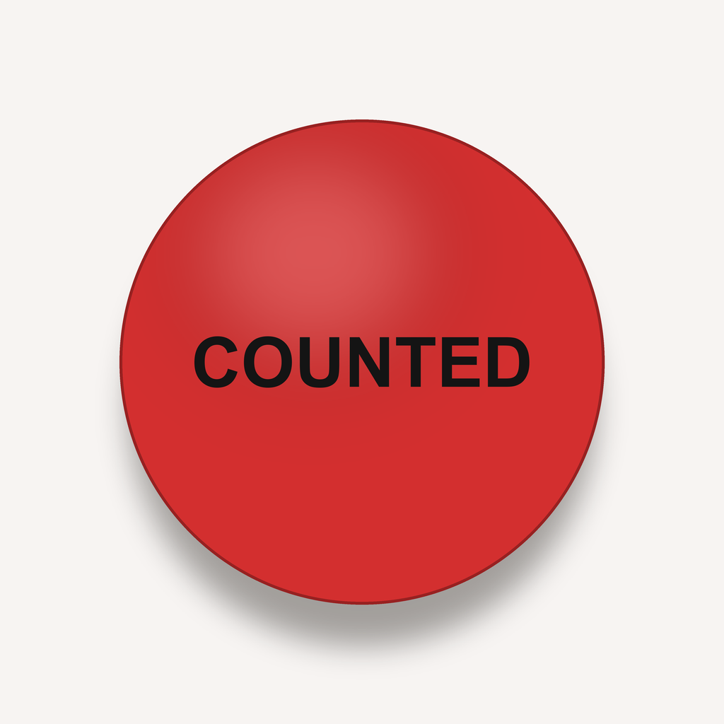 COUNTED inventory count circle label, 2 inch, Red, 500 per roll