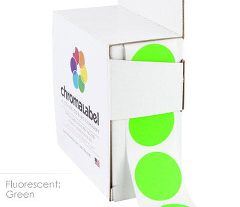 One Inch Diameter, Round Inventory Stickers | 38 Colors, Perm Adhesive Fluorescent Green - larger clean product image