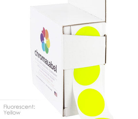 One Inch Diameter, Round Inventory Stickers | 38 Colors, Perm Adhesive Fluorescent Yellow - larger clean product image