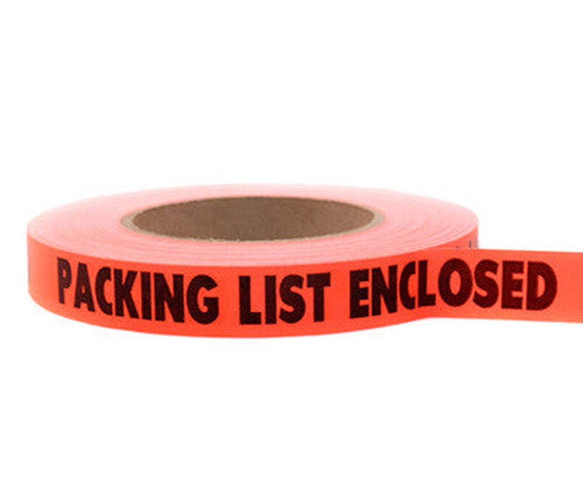 PACKING LIST ENCLOSED Imprinted Neon-Red Handling Tape | 3/4
