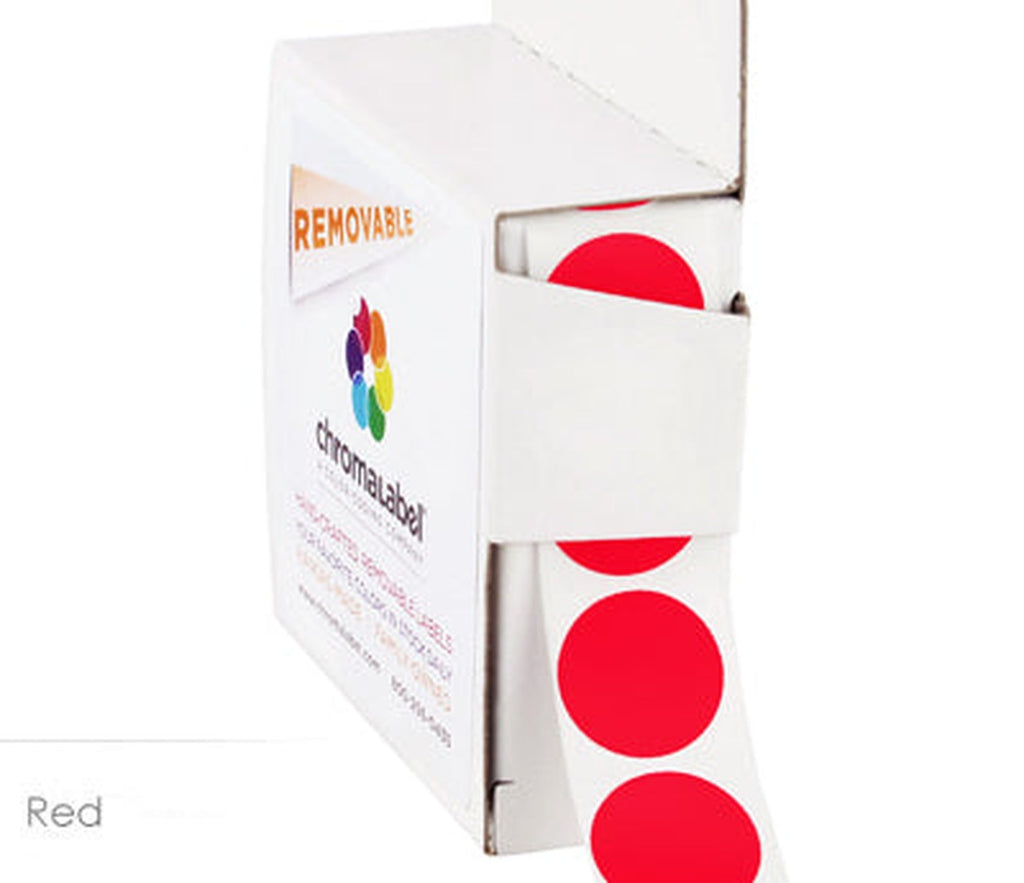 Removable 0.75 inch Dot Labeling Stickers - 1,000 per Dispenser Box Red - larger clean product image