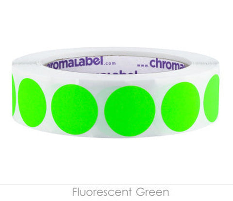 Removable One-Inch Wide Dot Labeling Stickers—1,000 per Roll, Assorted Fluorescent Green - larger clean product image