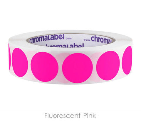 Removable One-Inch Wide Dot Labeling Stickers—1,000 per Roll, Assorted Fluorescent Pink - larger clean product image