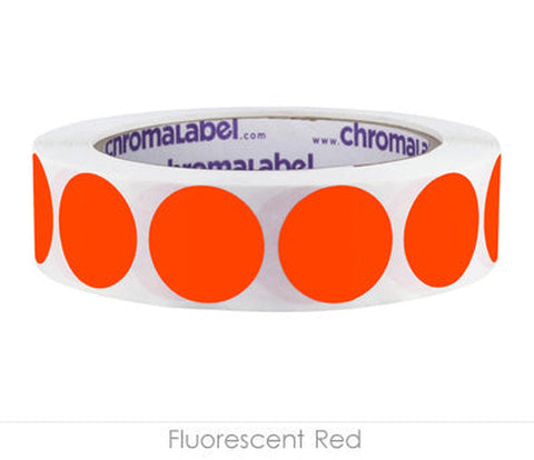 Removable One-Inch Wide Dot Labeling Stickers—1,000 per Roll, Assorted Fluorescent Red - larger clean product image