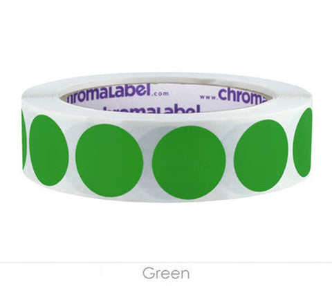 Removable One-Inch Wide Dot Labeling Stickers—1,000 per Roll, Assorted Green - larger clean product image