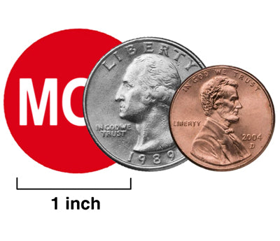 Size Comparison between Monday Day of the Week Label and a US Penny and Quarter
