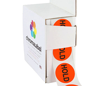 An easy dispense box containing stickers with Hold printed on them