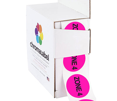 An easy dispense box containing stickers with Zone 4 printed on them