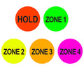 Stickers imprinted with the words: Hold, Zone 1, Zone 2, Zone 3, Zone 4