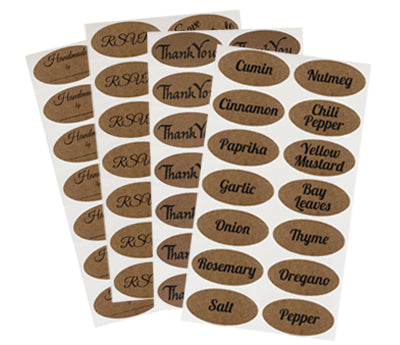 TRUE Kraft Imprinted Oval Labels - 112 Stickers/Pack - 1 x 2
