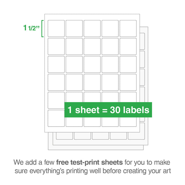 Square Laser Labels - 1-1/2" x 1-1/2": 750/Pack, 25 Sheets
