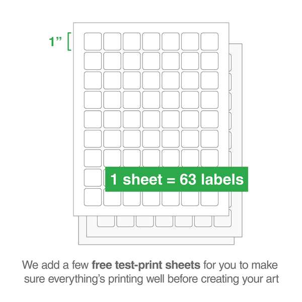 Square Laser Labels - 1" x 1": 1575/Pack, 25 Sheets