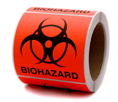 4" x 4" Fluorescent Red Biohazard Safety Stickers
