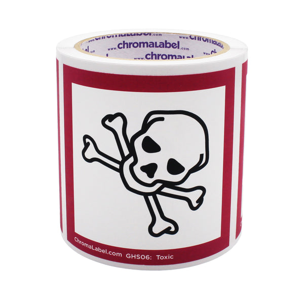4" x 4" Permanent Durable Square D.O.T. Hazard Labels, GHS06: Toxic Pictogram Label, 100/Roll