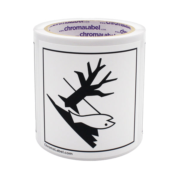 4" x 4" Permanent Durable Square D.O.T. Hazard Labels, Ecological Hazard Pictogram Label, 100/Roll