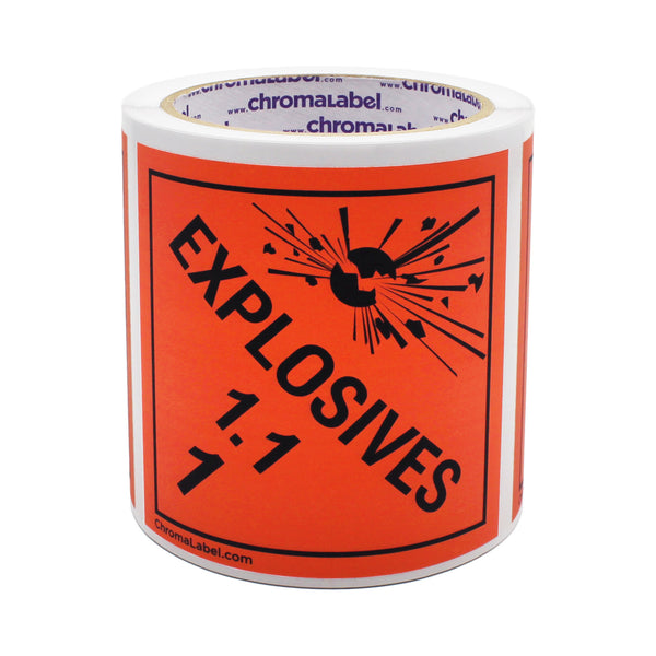 4" x 4" Permanent Durable Square D.O.T. Hazard Labels, Hazard Class 1.1 Explosives Label, 100/Roll