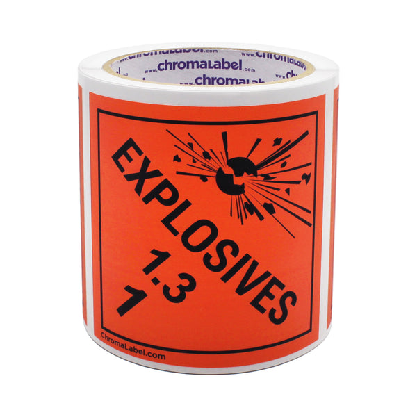 4" x 4" Permanent Durable Square D.O.T. Hazard Labels, Hazard Class 1.3 Explosives Label, 100/Roll