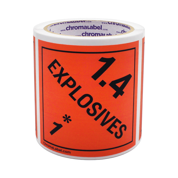4" x 4" Permanent Durable Square D.O.T. Hazard Labels, Hazard Class 1.4 Explosives Label, 100/Roll