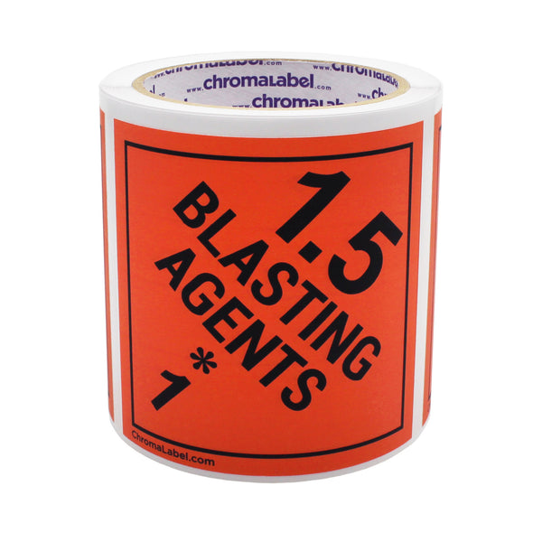 4" x 4" Permanent Durable Square D.O.T. Hazard Labels, Hazard Class 1.5 Blasting Agents Label, 100/Roll