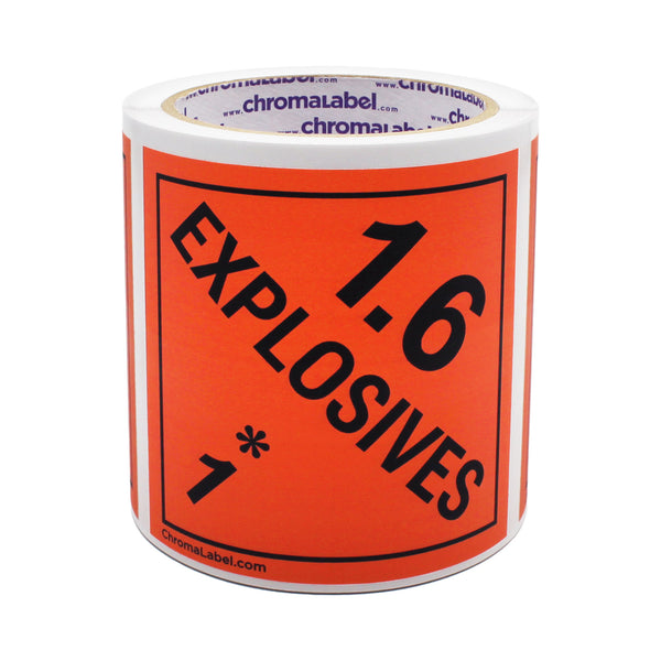 4" x 4" Permanent Durable Square D.O.T. Hazard Labels, Hazard Class 1.6 Explosives Label, 100/Roll