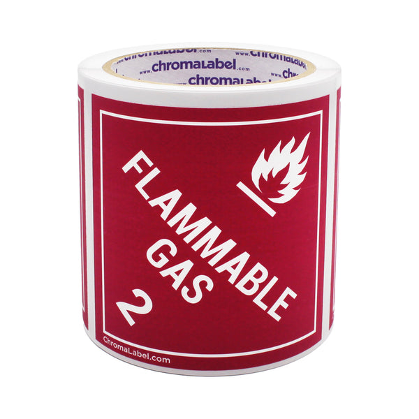 4" x 4" Permanent Durable Square D.O.T. Hazard Labels, Hazard Class 2 Flammable Gas Label, 100/Roll