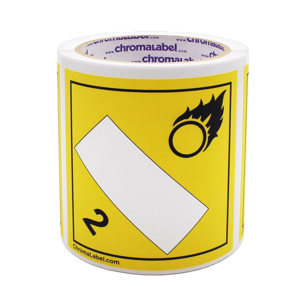 4" x 4" Permanent Durable Square D.O.T. Hazard Labels, Hazard Class 2 Blank Oxidizer Label, 100/Roll