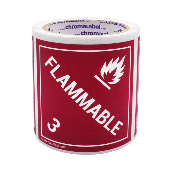 4" x 4" Permanent Durable Square D.O.T. Hazard Labels, Hazard Class 3 Flammable Label, 100/Roll