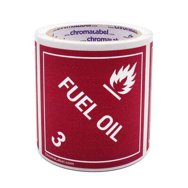 4" x 4" Permanent Durable Square D.O.T. Hazard Labels, Hazard Class 3 Fuel Oil Label, 100/Roll
