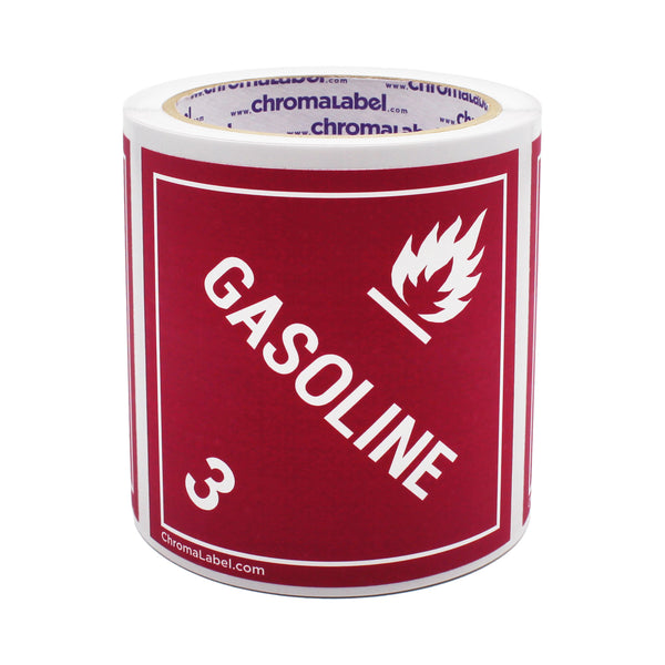 4" x 4" Permanent Durable Square D.O.T. Hazard Labels, Hazard Class 3 Gasoline Label, 100/Roll