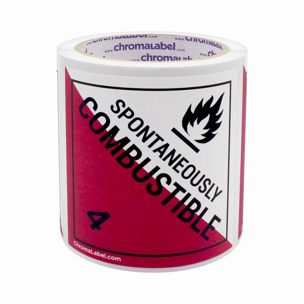 4" x 4" Permanent Durable Square D.O.T. Hazard Labels, Hazard Class 4 Spontaneously Combustible Label, 100/Roll