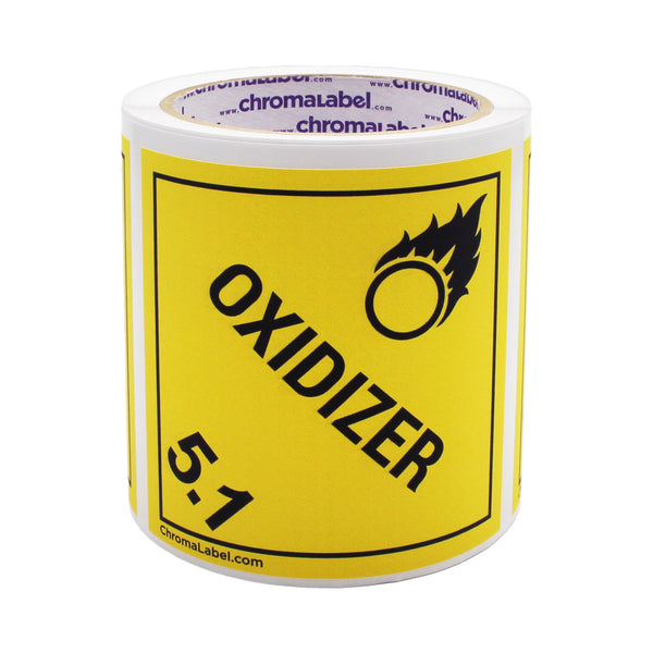 4" x 4" Permanent Durable Square D.O.T. Hazard Labels, Hazard Class 5.1 Oxidizer Label, 100/Roll