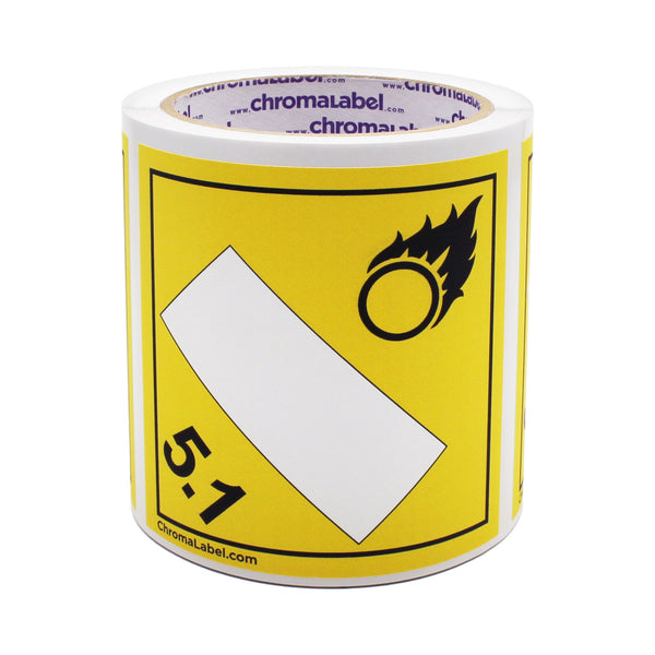 4" x 4" Permanent Durable Square D.O.T. Hazard Labels, Hazard Class 5.1 Blank Label,100/Roll