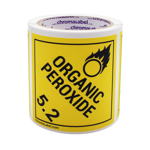 4" x 4" Permanent Durable Square D.O.T. Hazard Labels, Hazard Class 5.2 Organic Peroxide Label, 100/Roll