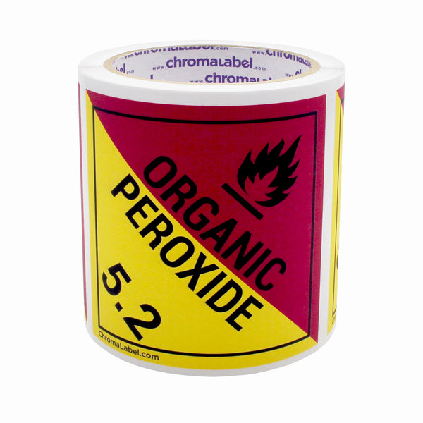 4" x 4" Permanent Durable Square D.O.T. Hazard Labels, Hazard Class 5.2 Organic Peroxide Revised Label, 100/Roll