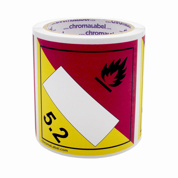 4" x 4" Permanent Durable Square D.O.T. Hazard Labels, Hazard Class 5.2 Blank Revised Label, 100/Roll