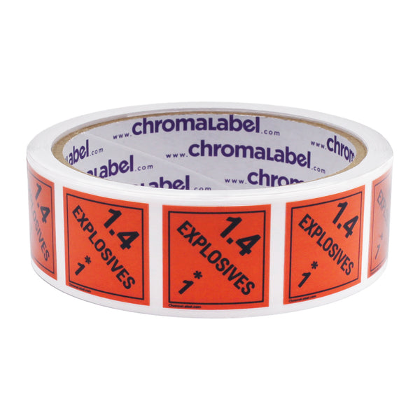 2" x 2" Permanent Durable Square D.O.T. Hazard Labels, Hazard Class 1.4 Explosives Label, 100/Roll