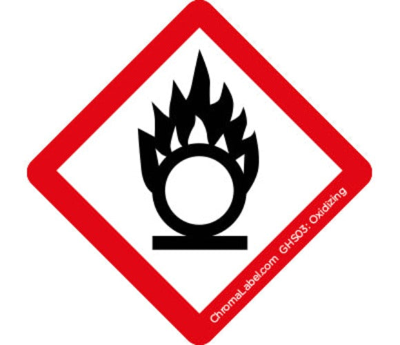 1" x 1" Permanent Durable D.O.T. Hazard Labels: GHS03: Oxidizing Pictogram, 250/Roll