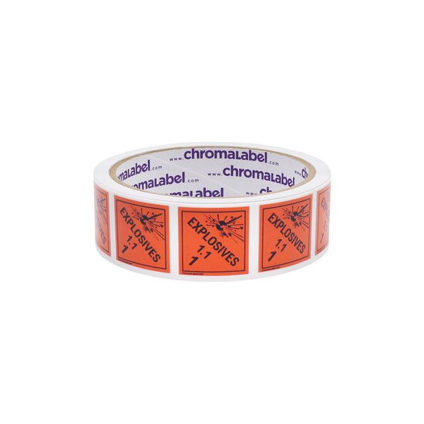 2" x 2" Permanent Durable Square D.O.T. Hazard Labels, Hazard Class 1.1 Explosives Label, 100/Roll