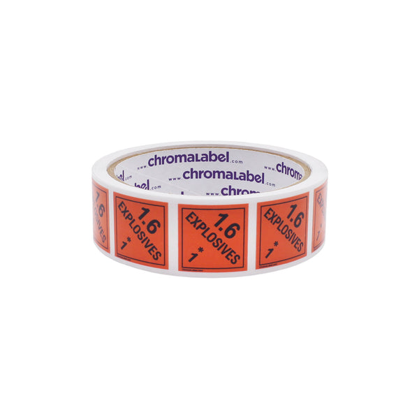 1" x 1" Permanent Durable D.O.T. Hazard Labels: Class 1.6 Explosives, 250/Roll