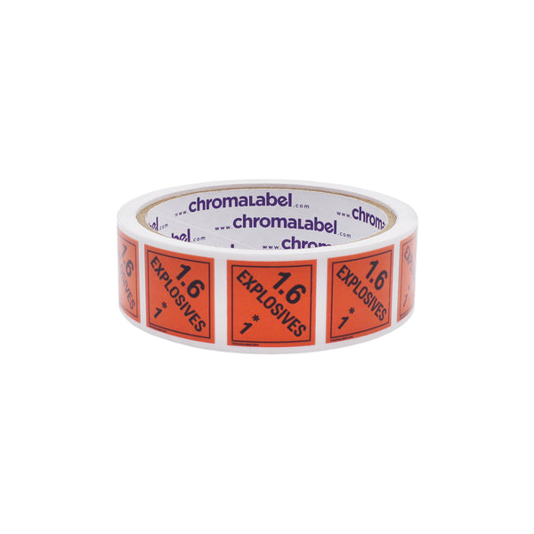 1" x 1" Permanent Durable D.O.T. Hazard Labels: Class 1.6 Explosives, 250/Roll