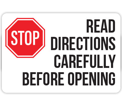 2" x 3" "Stop Read Directions Before Opening" Rectangle Labels: 250/Roll